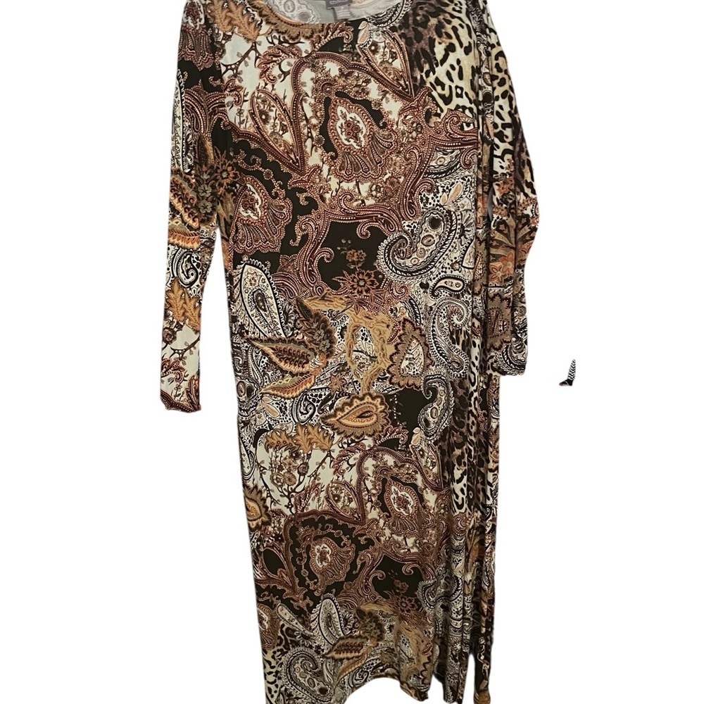 Chico's Brown Paisley and Leopard Long Sleeve Dress​​